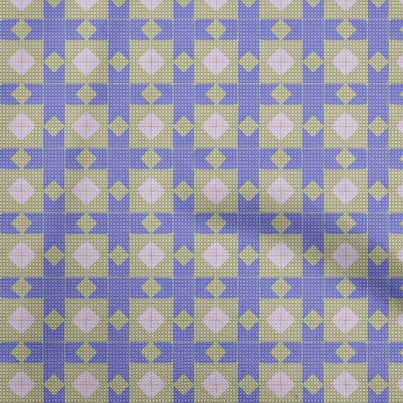 oneOone Cotton Flex Medium Blue Fabric Geometric Tile Diamond With Cross Quilting Supplies Print Sewing Fabric By The Yard 40 Inch Wide