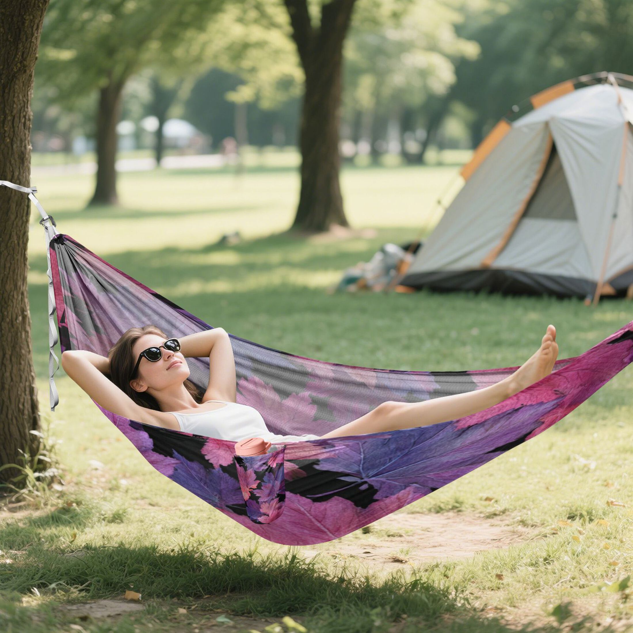 Hammock Camping Hammock Nylon Portable Hammock Travel Camping Hammock Watercolor Maple Leaf