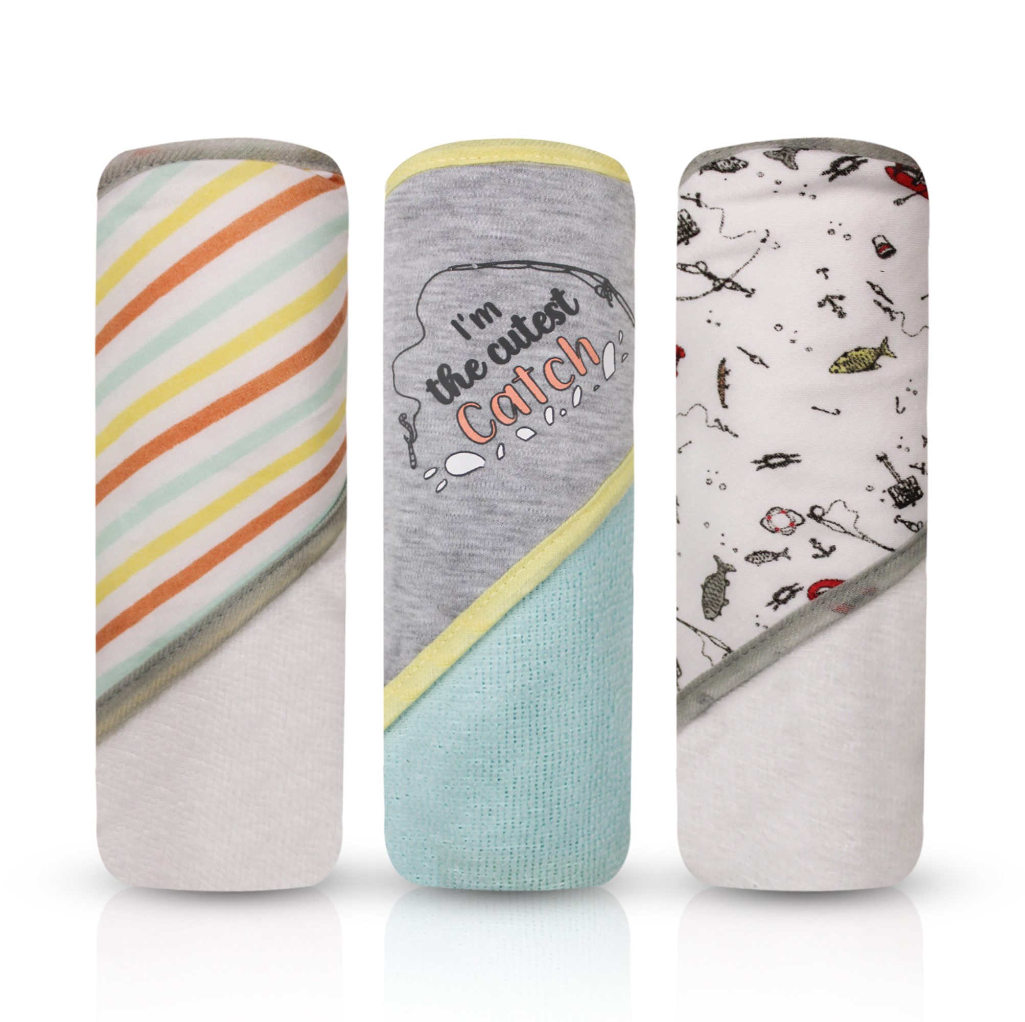 Modern Baby Hooded Baby Towels 3 Pack Set of Infant Boy Baby Bath
