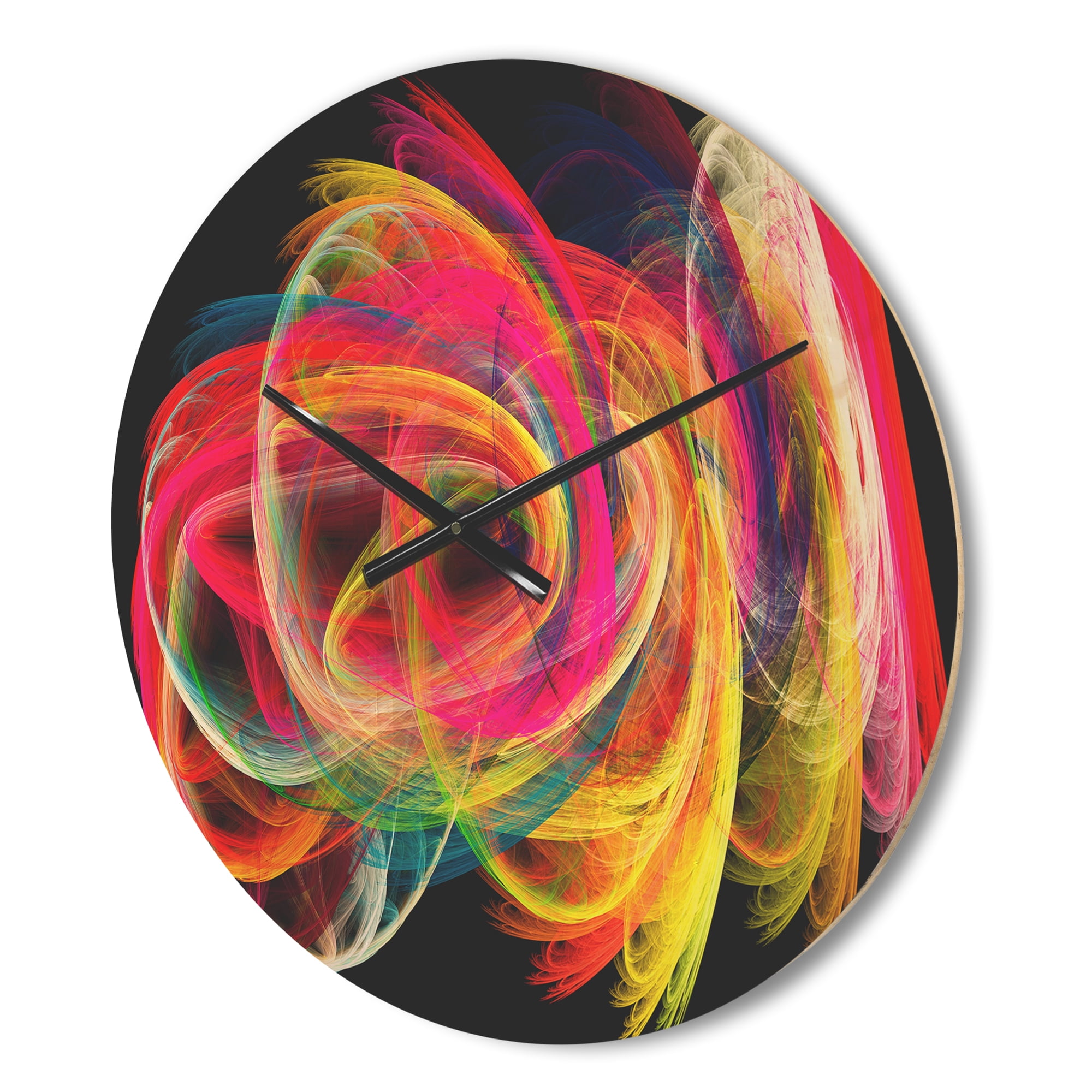 Designart 'Colorful Fractal Thick Strokes in Black ' Modern Wood Wall Clock