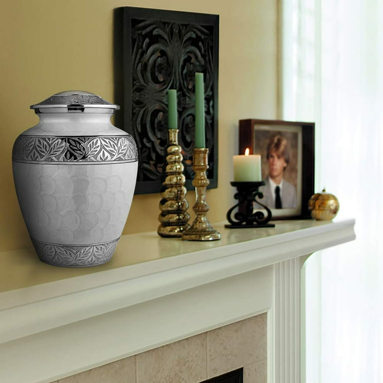 New Horizons White Adult Cremation Urn - Handcrafted Aluminum, Secure Threaded Lid, Elegant Memorial Urn