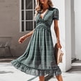 thumbnail image 4 of Vedolay T Shirt Dress Women Boho Summer Side Split Deep V Neck Short Sleeves Maxi Dress with Belt,E-Green L, 4 of 5