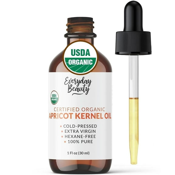 Organic Apricot Kernel Oil | 100% Pure, Cold-Pressed, Unrefined | USDA Certified Organic | Amber Glass Bottle with Glass Dropper | For Face, Skin & Hair - 1 Fl Oz