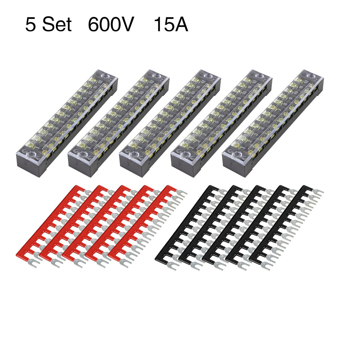 Bus Bar Power Distribution Block 12 Positions Terminal Bus Bar 5 Set 600V 15A Kit