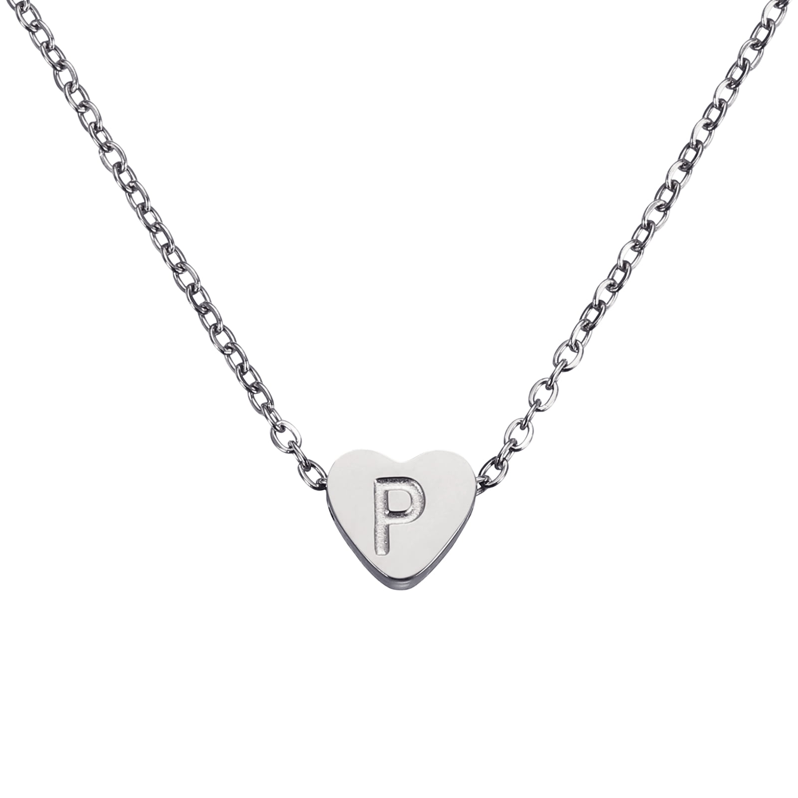 Uxcell Initial Heart Necklace for Women, 18K Gold Plated Stainless Steel Chain Dainty Personalized Name Letter P Pendant Necklaces for Woman Jewelry Gifts, Silver Tone