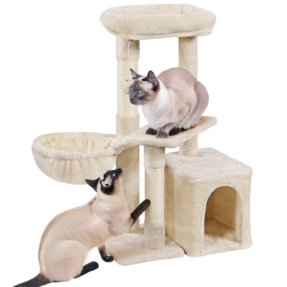 Yaheetech 34" Height Plush Cover Cat Tree with Condo and Sisal Ropes Posts, Beige