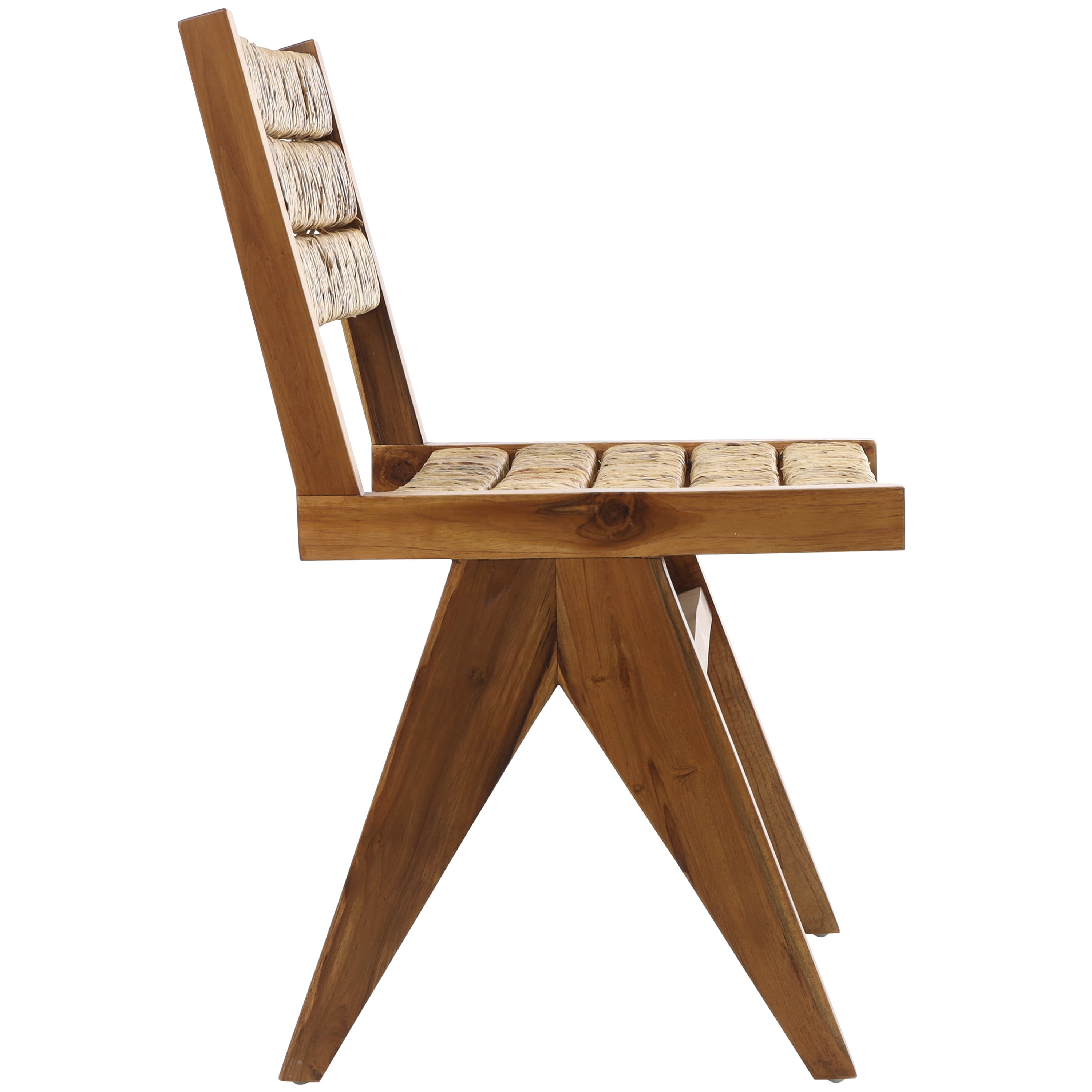 DecMode Teak Wood Handmade Mid-Century Lounge Chair with Wrapped Banana Leaf Seat, Light Brown, Set of 2