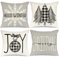 thumbnail image 1 of Fundas de almohada navideñas Husfou, 45 x 45 cm, de lino rústico, para Navidad, con diseño de árbol de Navidad y nieve, para sofá, decoración navideña de invierno., 1 of 7
