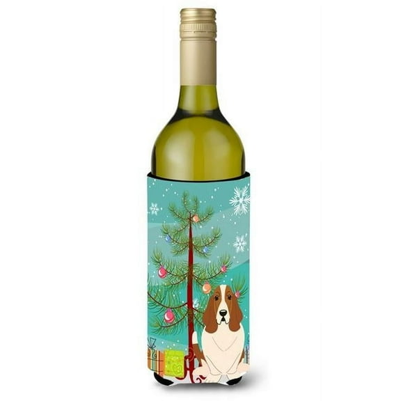 Merry Christmas Tree Basset Hound Wine Bottle Beverge Insulator Hugger