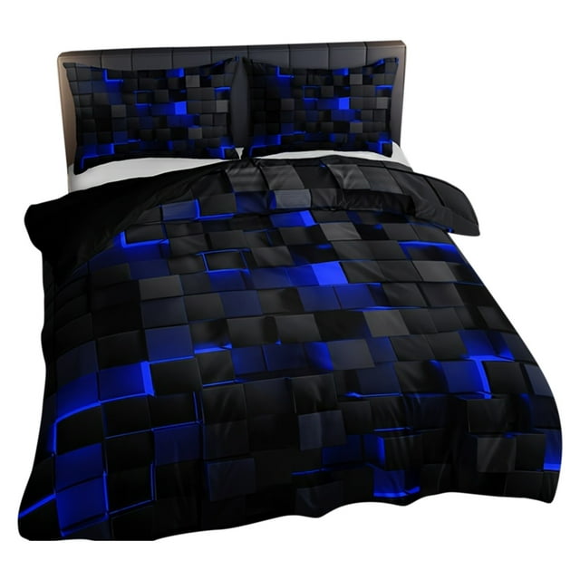 ¡Gran oferta! Conjunto cómodo de microfibra cepillada súper suave con estampado periférico equipado con cierre de cremallera y dos fundas de almohada