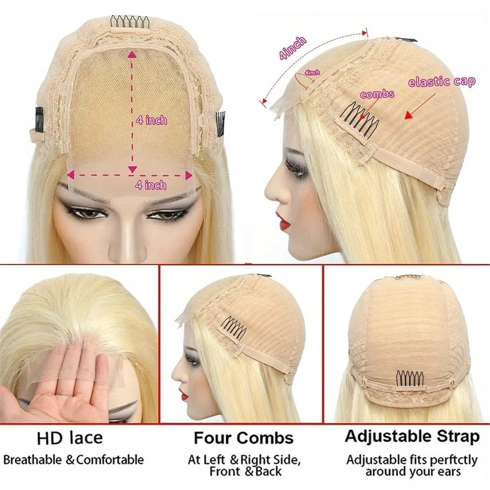 Lace Front Wig Human Hair 4x4 HD Transparent Straight Pre Plucked for Women,250 Density