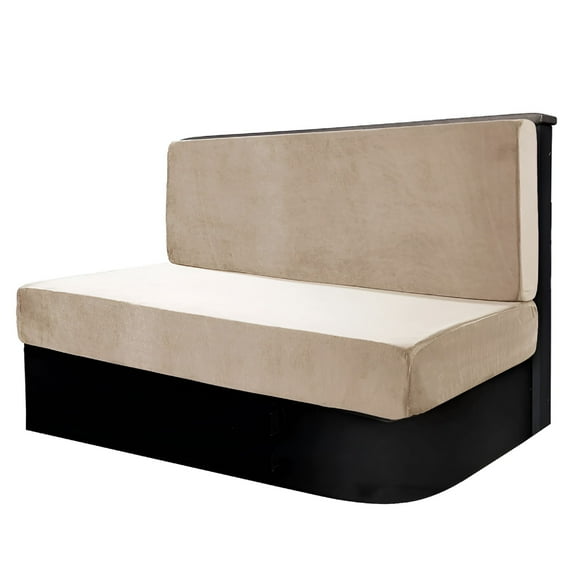 LAMIRO 2 Pieces RV Dinette Cushion Covers Velvet Stretch Camper Seat Cushion Bench Slipcovers with Backrest Cover Sofa Cushion Cover for RV Car