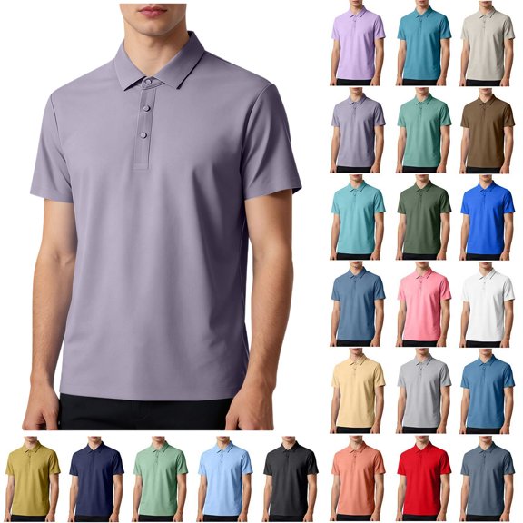Men's Short Sleeve Button Down Shirt - Solid Color, Loose Fit Cooling & Breathable Fabric, Moisture Wicking Stretch Knit for Casual, Work, Golf