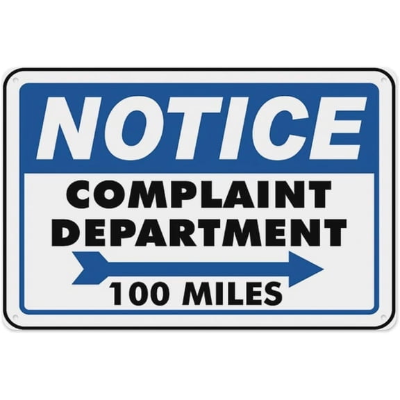 Complaint Department Sign 8"x12" - Aluminum Tin Warning for Home Outdoor Garden, Durable Directional Decor for Business