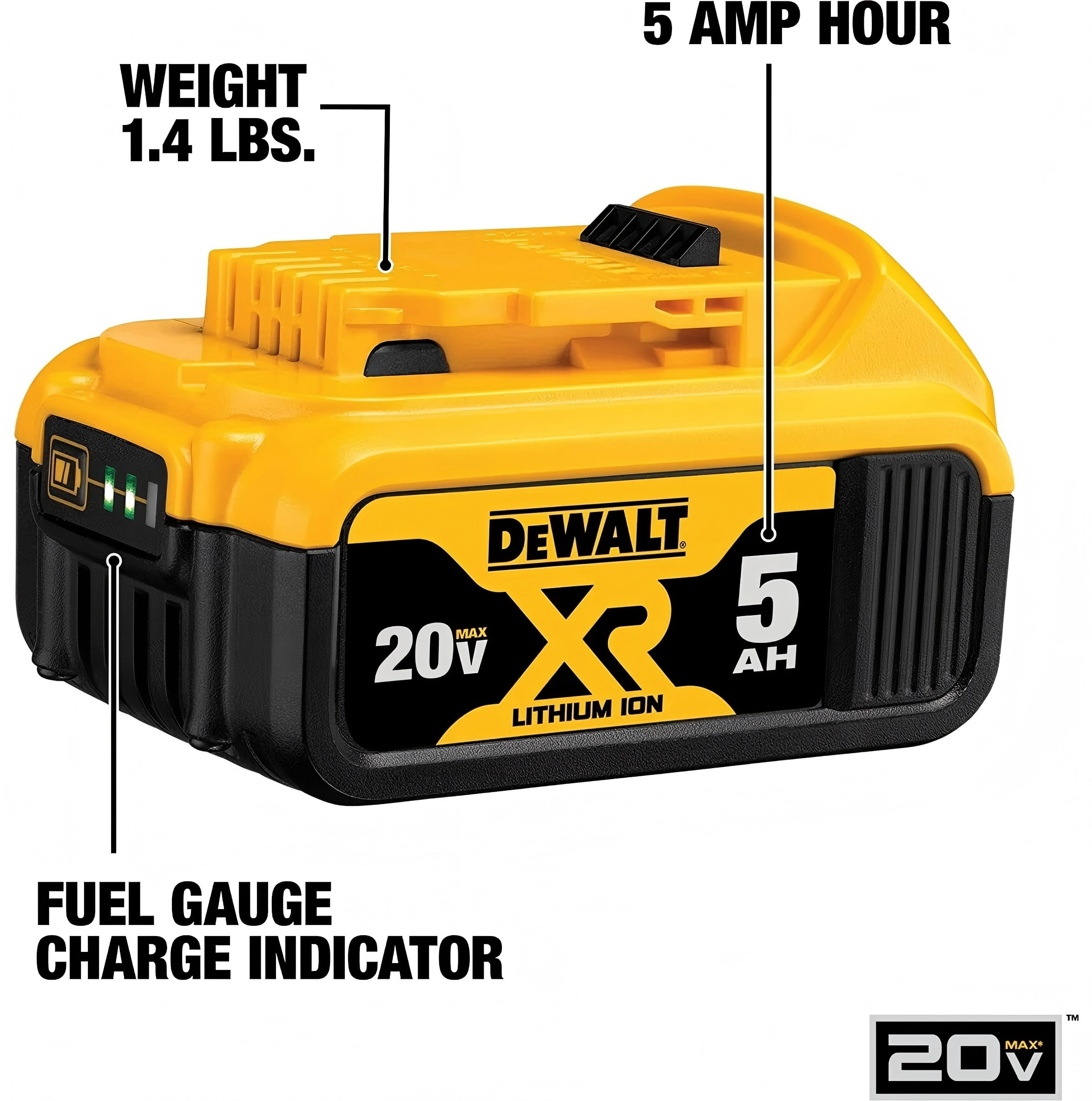 De-Wat 20V MAX 5 Ah Lithium Ion Battery 2-Pack (DCB205-2)