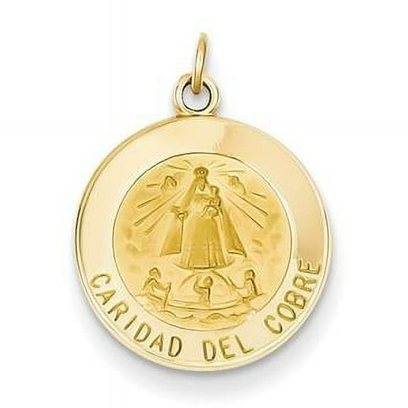14k Polished and Satin Solid Caridad Del Cobre Medal Round Pendant