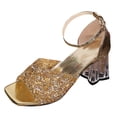 thumbnail image 7 of Rokment Bling Sequin Square Toe Dressy Sandals for Women Bride Wedding Delicate Sparkly Clear Chunky Block High Heels Ankle Strap Dress Pumps Summer Shoes Gold Size 6, 7 of 7