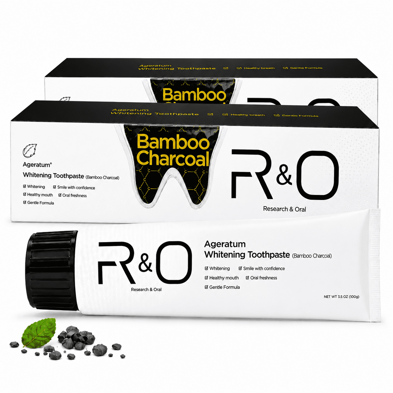 R&O Bamboo Charcoal Whitening Toothpaste, Hydroxyapatite Formula, Fresh Breath, Enamel Safe, Gentle Oral Care, 2 Pack, 7 oz
