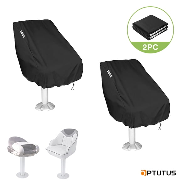 OPTUTUS 2 Pack Waterproof Boat Seat Cover – Heavy Duty Captain’s Chair Covers for Marine, Yacht, Fishing Boat – 22×24×25 Inch Drawstring Helm Seat Protectors, Black