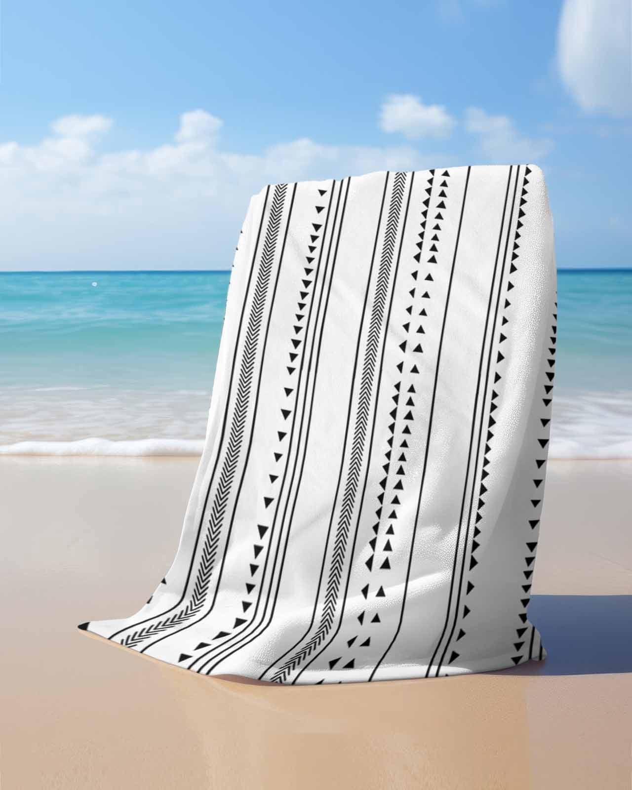 Boho Black White Modern Stripes Beach Towels Oversized Super Absorbent, Farmhouse Abstract Art Lightweight Bath Towel Quick Dry Sets For Bathroom/Pool/Rv Camping/Beach Play/Gym Room/Picnic 35"x70"