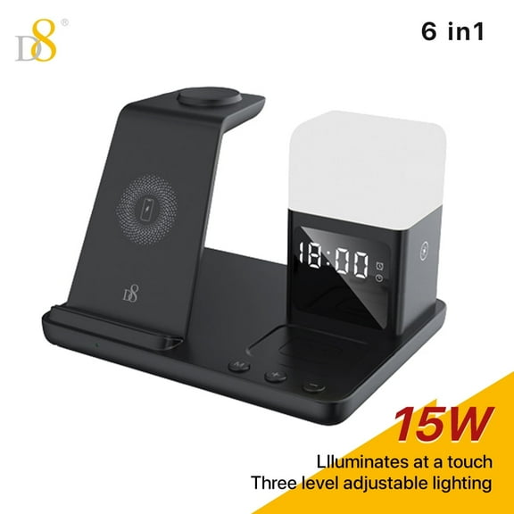 D8 3 in 1 Charger Station with LED Night Light,Wireless Charging Station,3 in 1 Wireless Charging Stand Made for iPhone Watch Ultra 9 8 7 6 SE 5 4 3,Fast Wireless Charger Made for iPhone 15/Plus