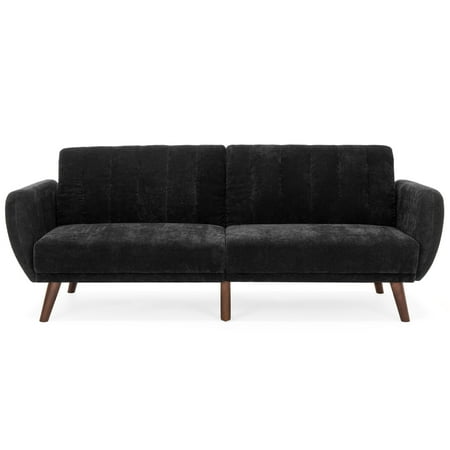 Le Corbusier Sofa Bed - Best Choice Products Velour Fold Down Futon Sofa Bed Furniture w/ Armrests, Rib Tufted Back, Wood Frame- Black