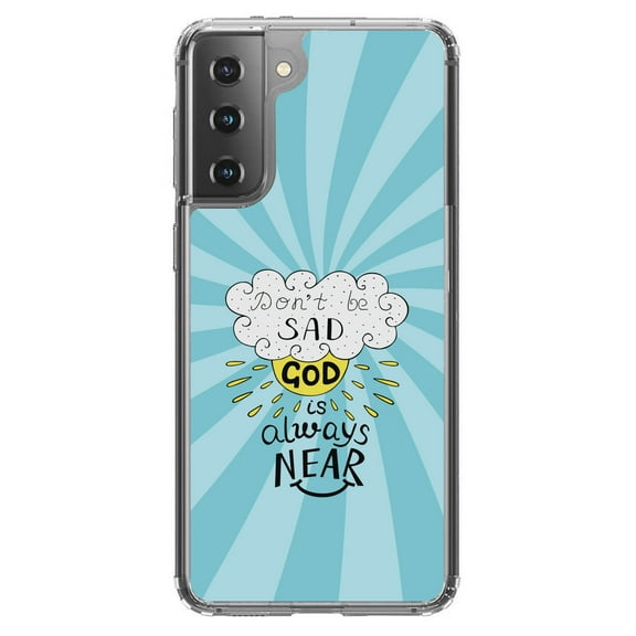 DistinctInk Clear Shockproof Hybrid Case for Galaxy S21 5G (6.2" Screen) - TPU Bumper, Acrylic Back, Tempered Glass Screen Protector - Don't be Sad, God is Always Near