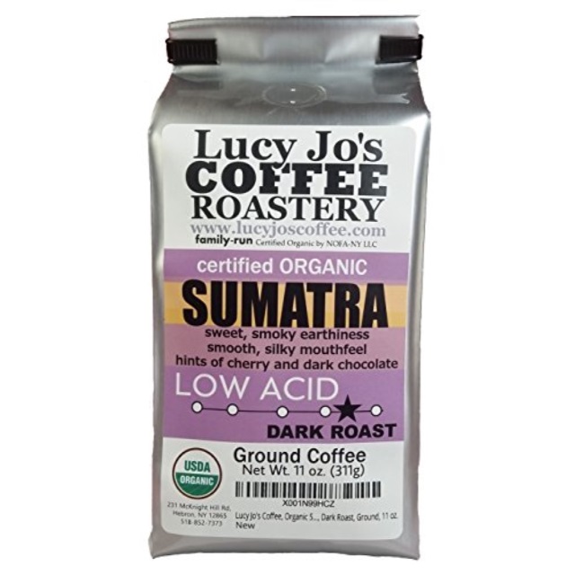 Lucy Jo's Coffee, Organic Sumatra, Low Acid, Dark Roast, Ground, 11 oz
