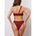 thumbnail image 3 of DARING DIVA Women's Asymmetric One Shoulder Strap Bikini Sets Medium Wine Red, 3 of 6