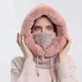 thumbnail image 4 of color Rose 2 En 1 Bonnet Femme Hiver Chaud Chapeau Charpe Bonnet Cagoule Hiver En Fausse Fourrure Tricot Pais Et Doux Coupe-vent Bonnet Cagoule, 4 of 4