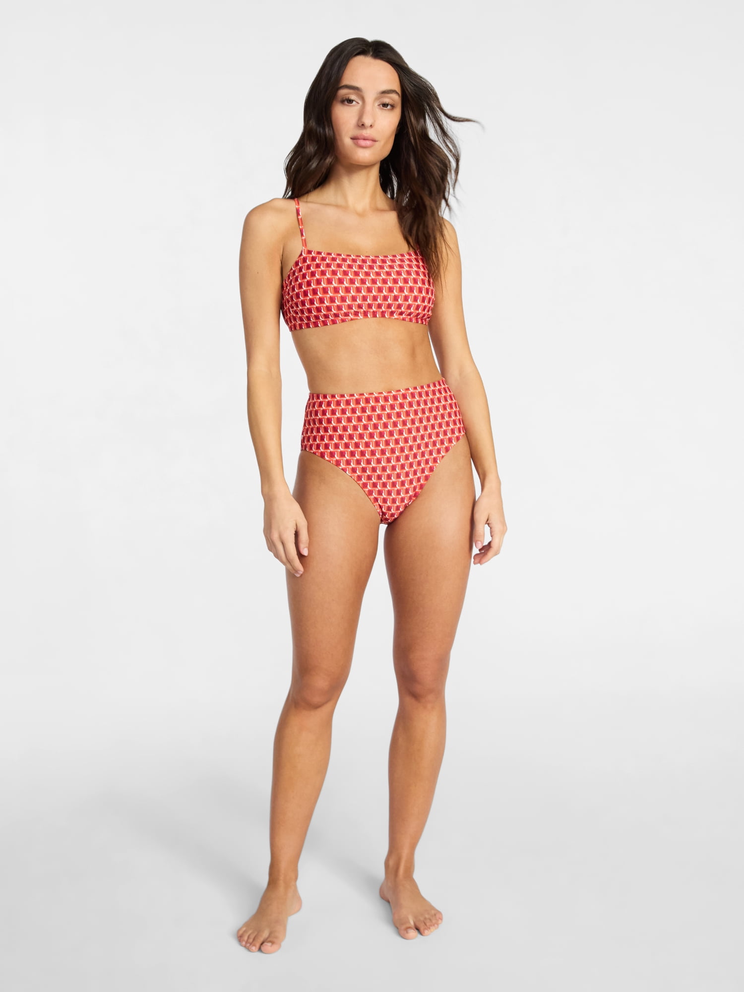 Time and Tru Women's and Women's Plus Size High Waist Geo Print Bikini Bottoms, Sizes XS-3X, Family Swim