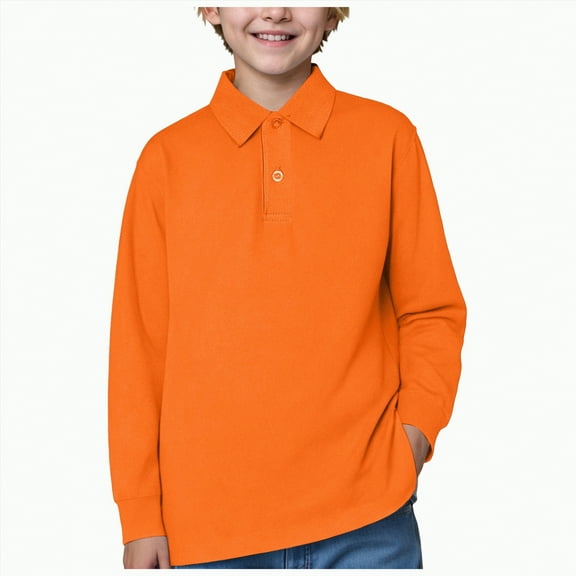 mgoYE Boys School Shirts Boys Long Sleeve Polo Shirt , School Uniform, Golf, Casual Wear|Orange 11-12 Years