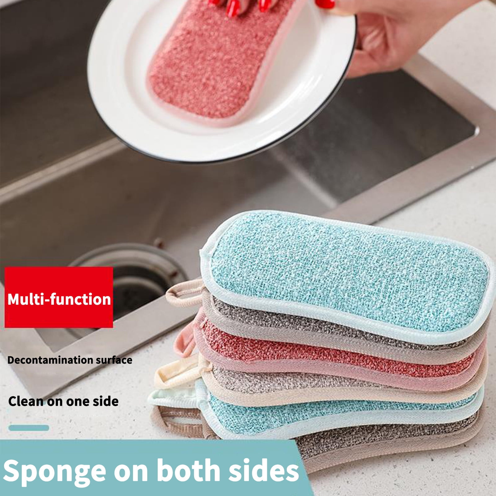 Iumwxz sponge 4PCS Reusable Dish Washable Sponge Microfiber Scouring Sponge With 2Sticky Hooks dish sponge Multicolor sponge New Year Savings