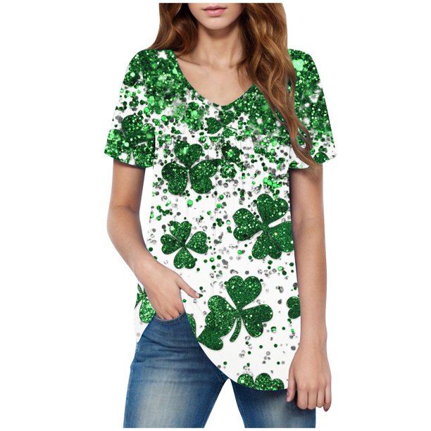 Camiseta Suelta de Cuello en V Impresa de Manga Corta de las Mujeres, Ligero 95% Poliéster 5% Spandex Casual Top para el Hogar Y el Uso Diario, Camiseta Cómoda