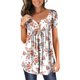 thumbnail image 1 of ICHUANYI Clearance Women Fashion V- Neck Floral Printed Tunic Tops Buttons Short Sleeve T-shirt(White, L) ICHUANYI WER2023080904944, 1 of 7