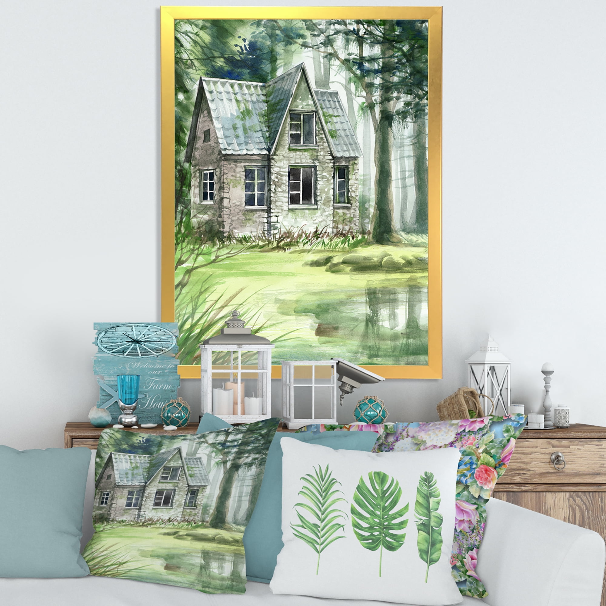 Designart 'Old Haunted House In The Pine Forest' Lake House Framed Art Print