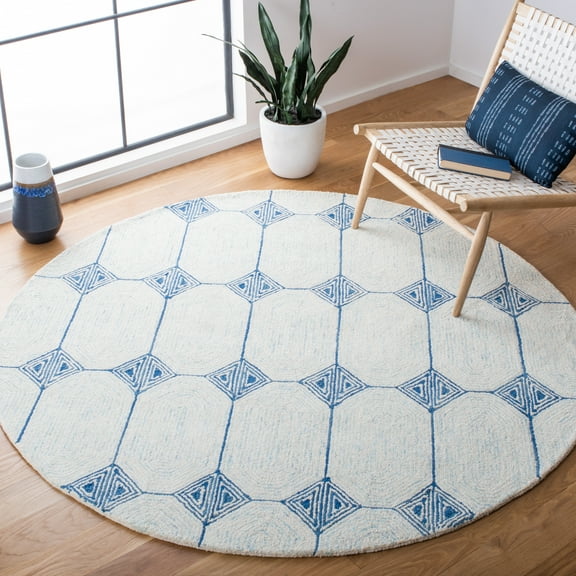 SAFAVIEH Abstract Clematis Geometric Area Rug, Ivory/Blue, 6' x 6' Round