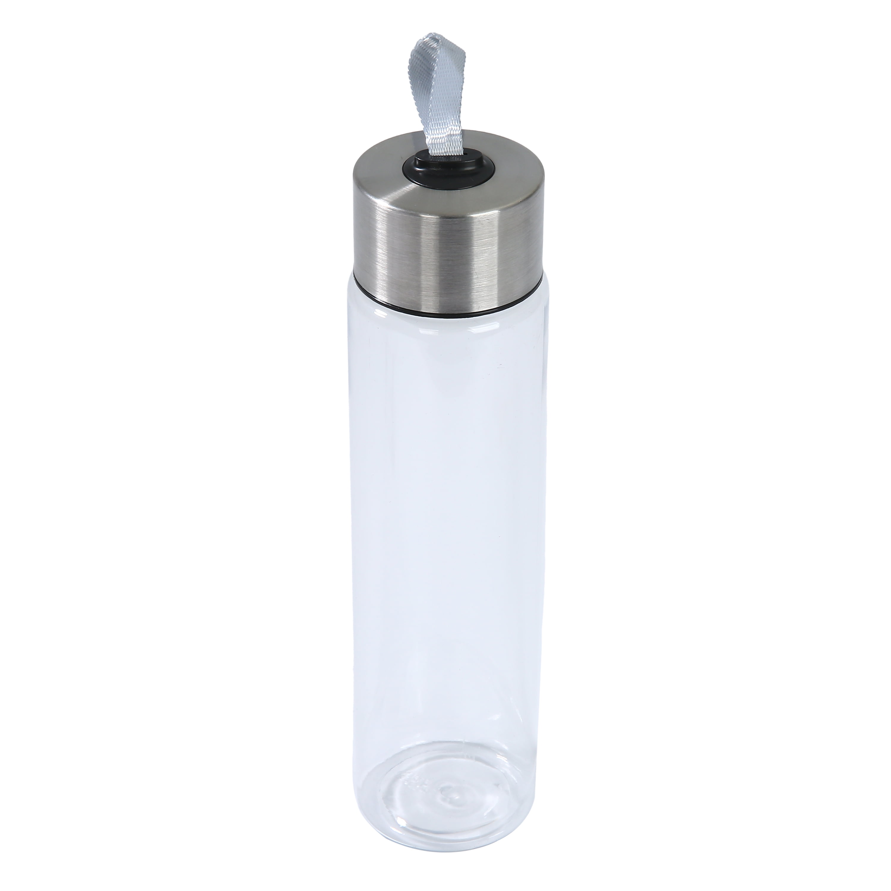 (6 pack) Mainstays 18 oz Clear Plastic and Stainless Water Bottle with Screw Cap Lid with Strap