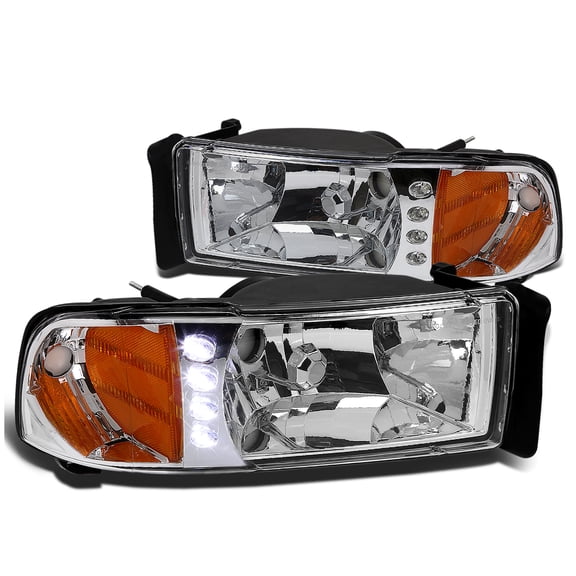 NUVISION for 94-02 Dodge Ram 1500-3500 LED DRL Headlight Chrome Housing Amber Corner