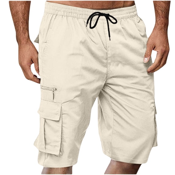 Nkmbld Men's Cargo Shorts Casual Classic Stretch Waist Drawstring Outdoor Work Shorts with Pockets