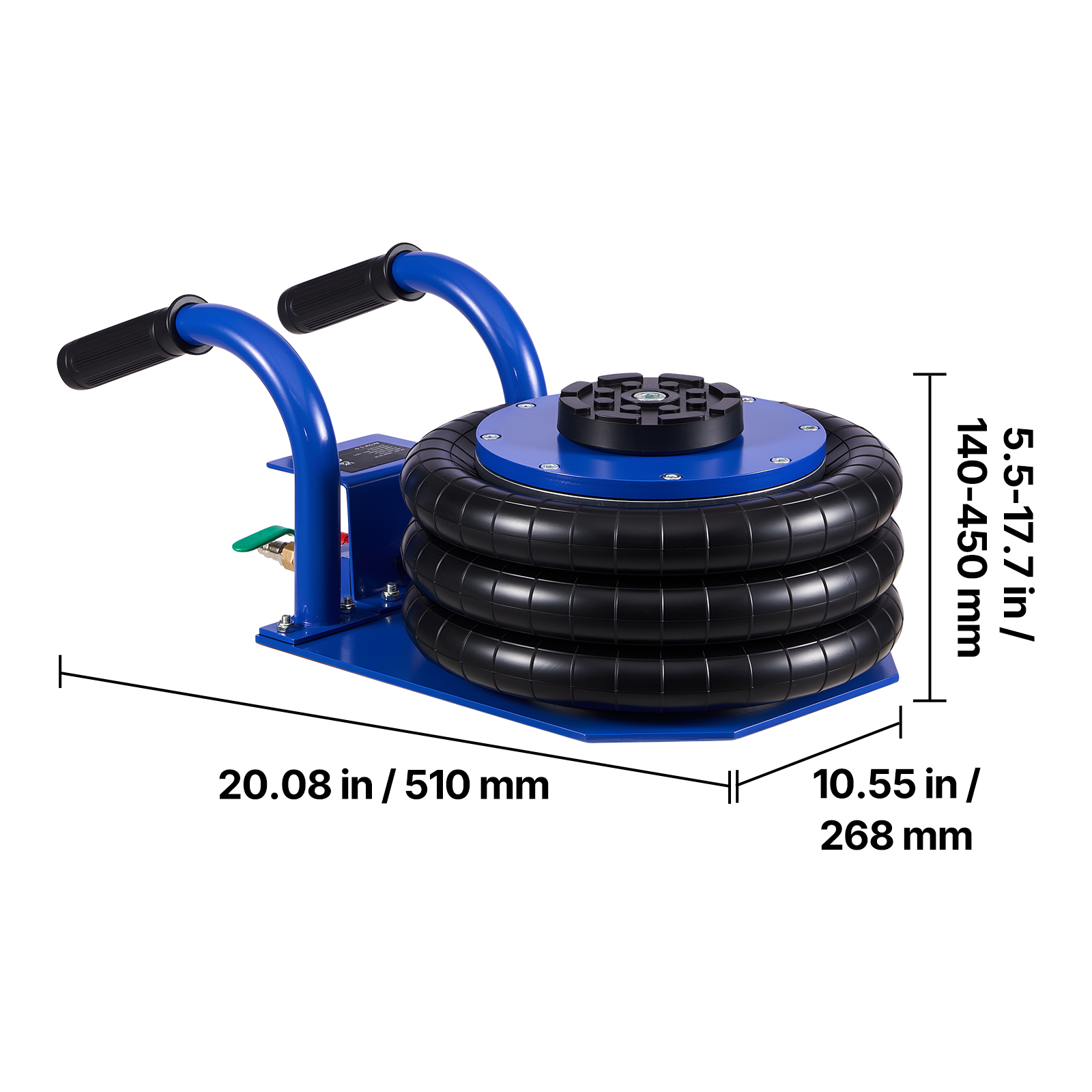 KFFKFF 3 Ton Air Jack, Triple Bag Pneumatic Lifting Tool, Supports Up to 6613 lbs, Lifts to 17.7 inches, Fast Operation in 1-6 Seconds, Compact Handles for Vehicle Repairs and Garage Use