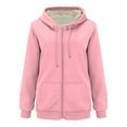 thumbnail image 4 of Guieoi Plus Size Jackets Clearance Women's Solid Color Zipper Long Sleeve Casual Fleece Hooded Pocket Coat Pink Black*Friday/Cyber*Monday Clearance, 4 of 5