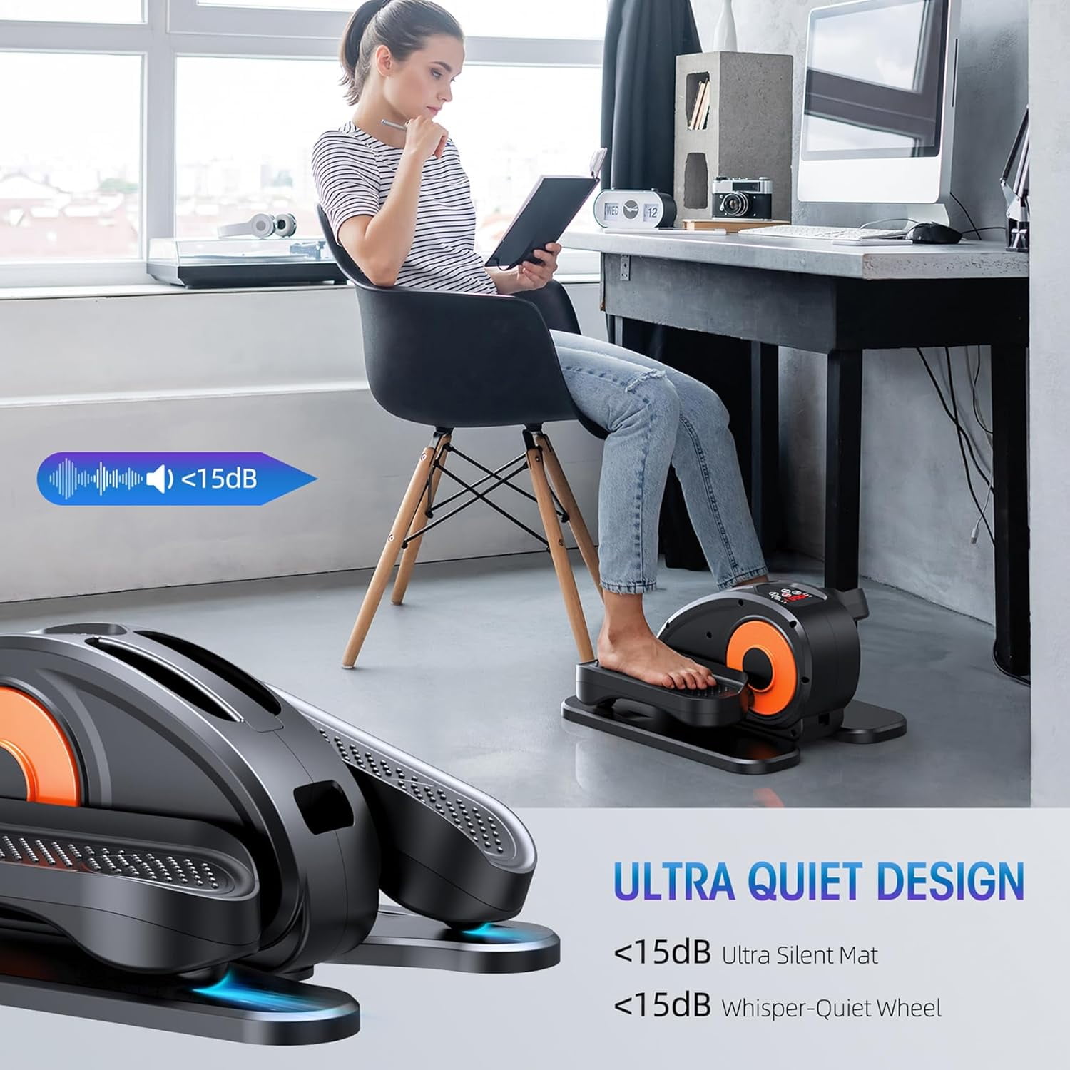 Under Desk Elliptical Machine - Electric, Quiet & Fully Assembled for Seniors. Portable Seated Leg Exerciser with Remote Control. ESL Pedal Trainer