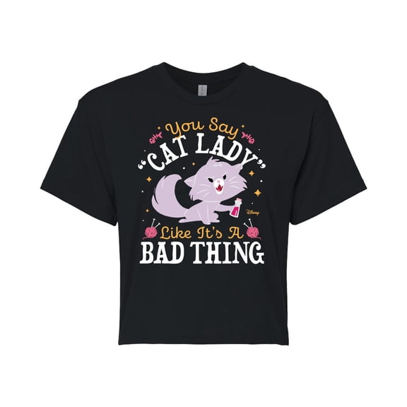Disney Classics - Cats & Dogs - Cat Lady Like Its A Bad Thing - Juniors Cropped Cotton Blend T-Shirt