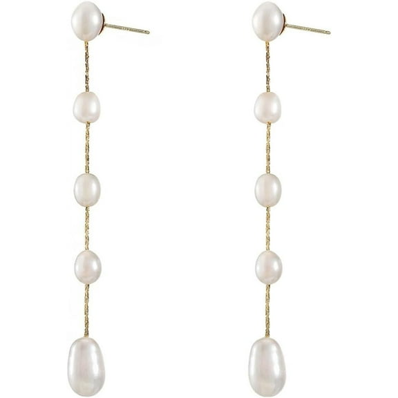 Irregular Freshwater Cultured Pearls Long Drop & Dangle Earrings 14K Gold Plated Pearl Tassel for Women (5 PEARLS)