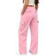 thumbnail image 5 of ZHOGXU Trendy Solid Color Elastic Waist Drawstring Cargo Jogger Wide Leg Kids Girls Pants With Pocket Comfortable Everyday Wear, 5 of 6