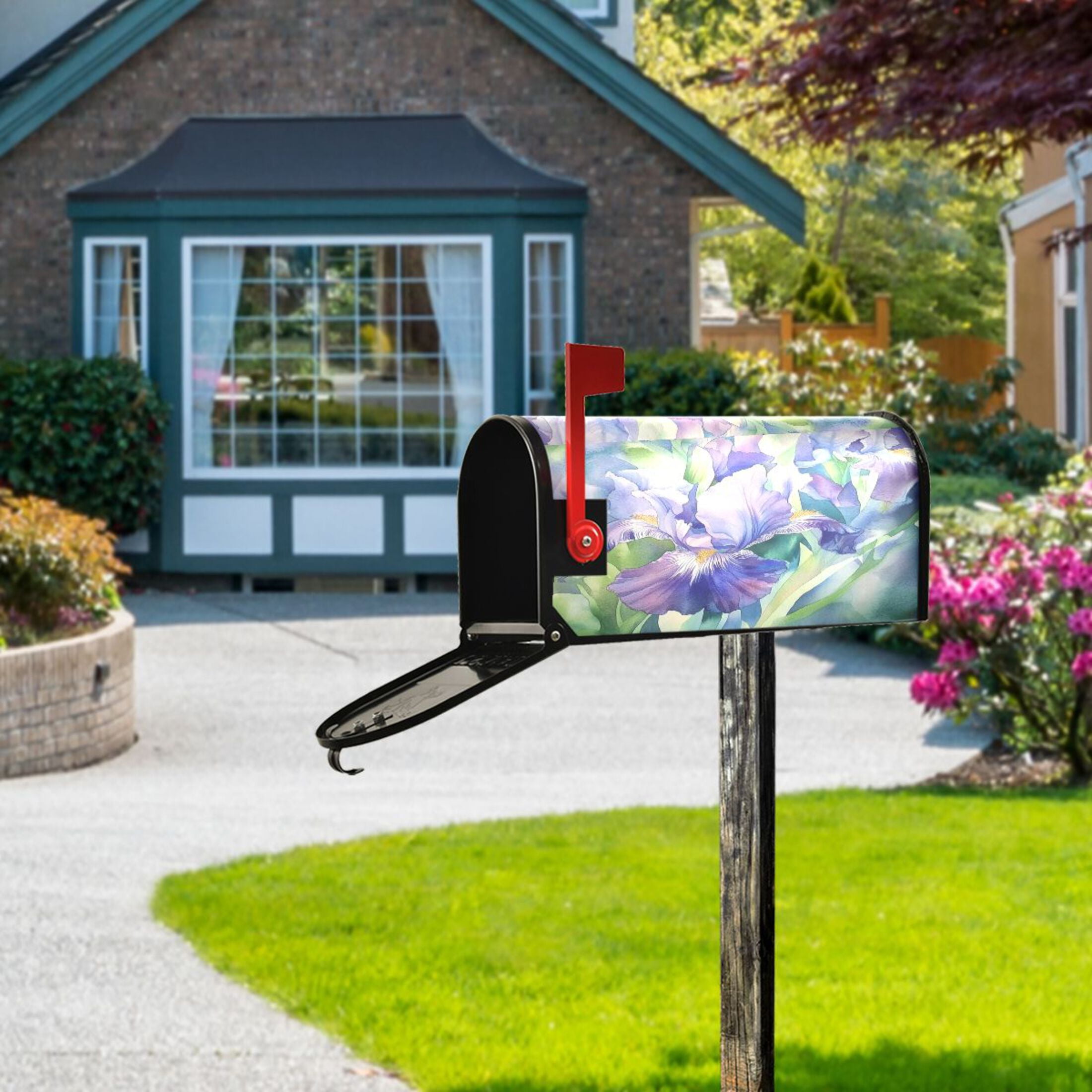 Mailbox Covers Magnetic Large Size 25.4x20.78 in Mailbox Wraps Post for Garden Yard Decor Beautiful Iris Flower