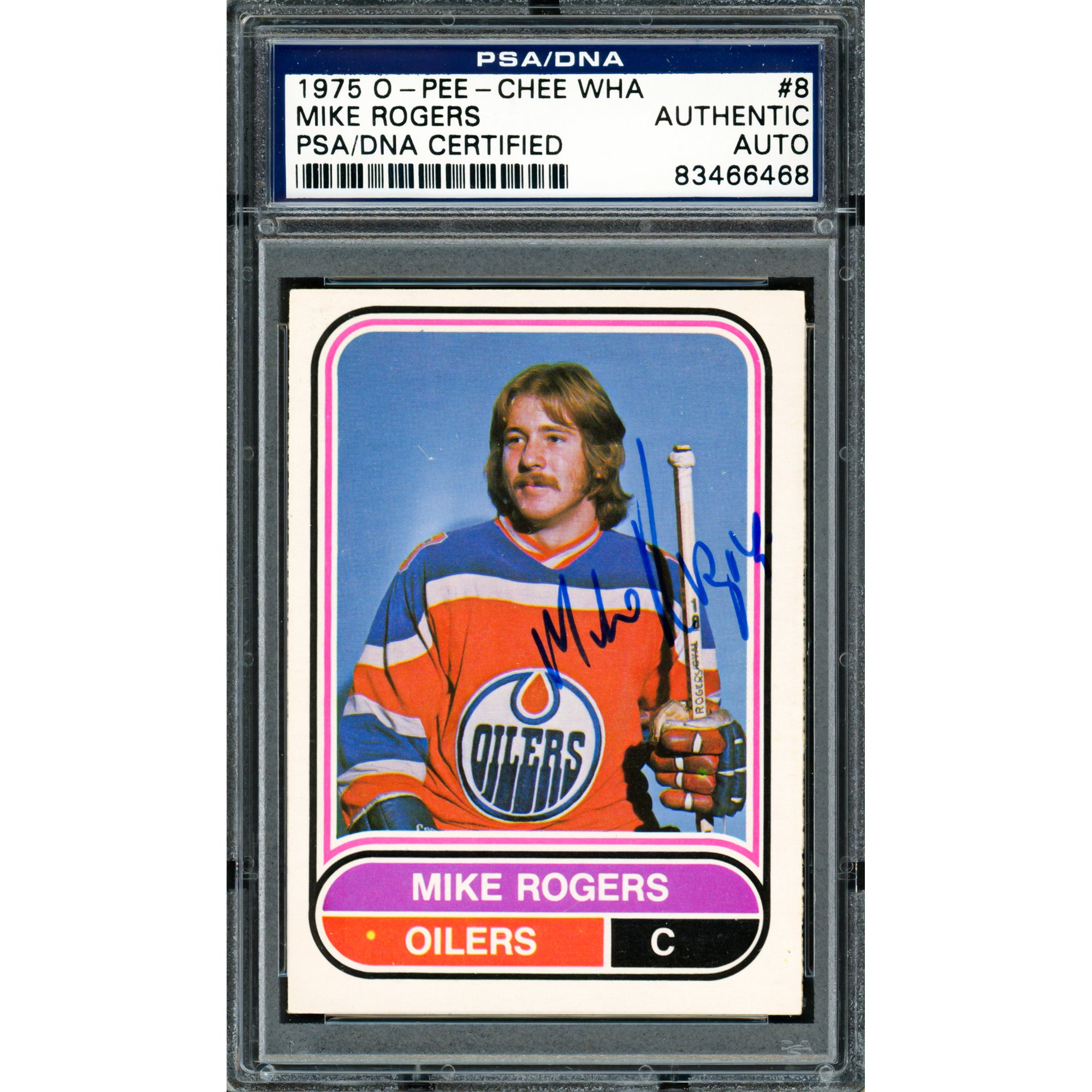 Mike Rogers Autographed 1975-76 O-Pee-Chee WHA Rookie Card #8 Edmonton Oilers PSA/DNA #83466468