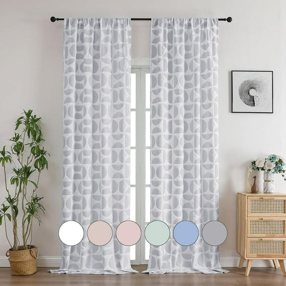 GHGSDH-Long White and Grey Curtains 96 Inches Long 2 Panels Set, Soft Airy Light Filtering 3D Embossed Textured Living Room Curtains, Modern Rod Pocket Curtains for Bedroom, 38" Wx96 L Inch