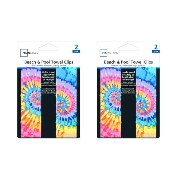 Mainstays Beach & Pool Towel Clips, Tie Dye, 2 Count